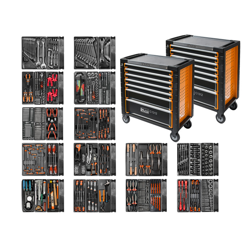 Dwa wózki narzędziowe szafka wyposażenie 736 elementów 7 szuflad Richmann
