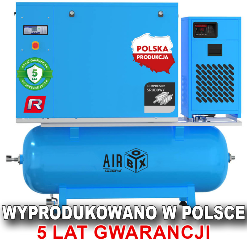 Polski kompresor śrubowy z osuszaczem 1150l/min 7,5kW 8 bar zbiornik 500l