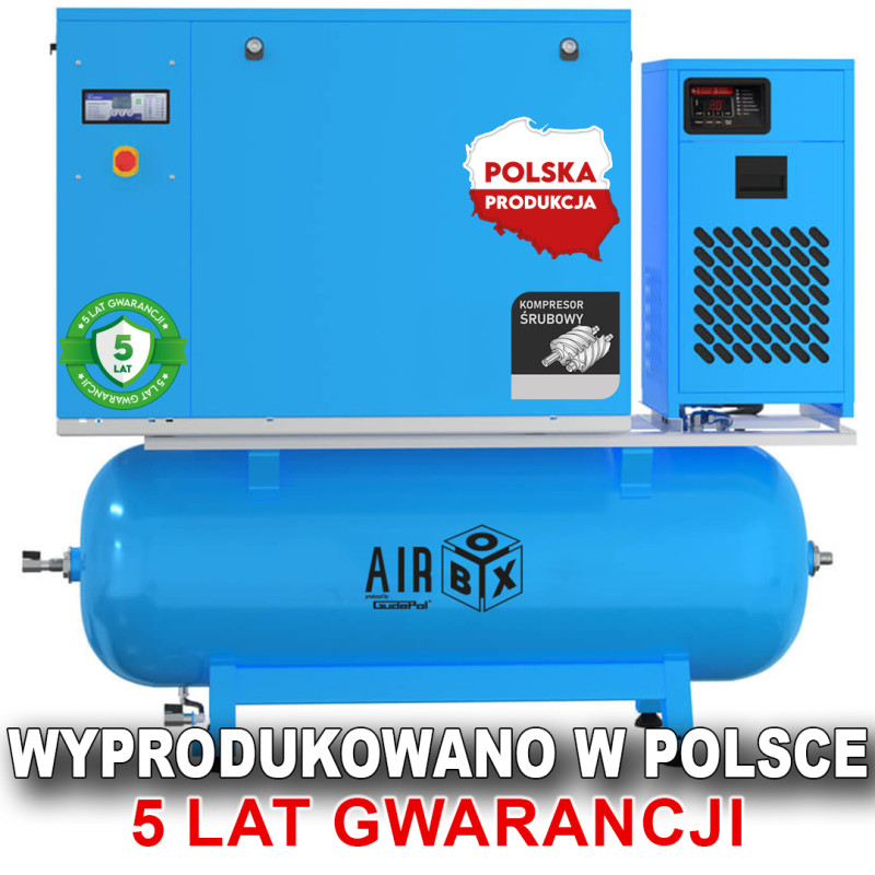 Polski kompresor śrubowy z osuszaczem 900l/min 7,5kW 10 bar zbiornik 500l