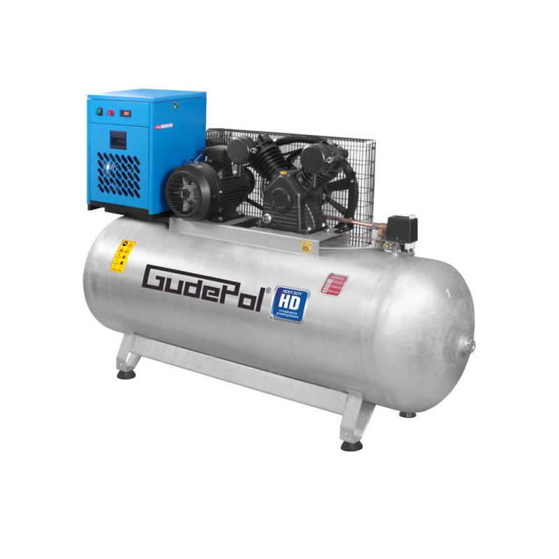 Kompresor tłokowy olejowy 10bar z osuszaczem zbiornik 500l ocynkowany 1200l/min 7,5KW HD 100/500/1200VT Gudepol